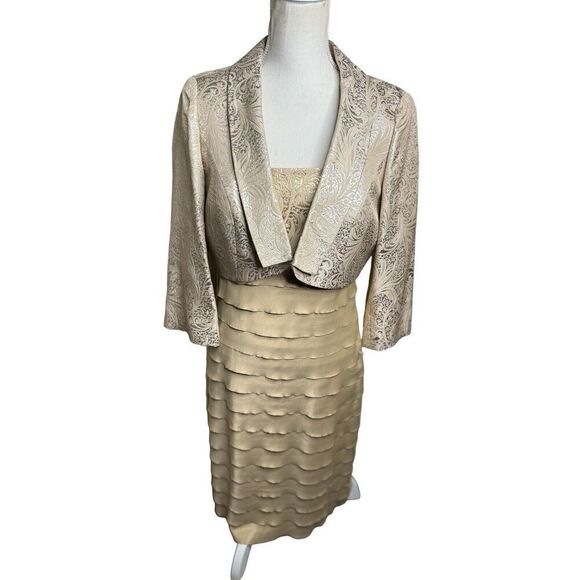 Alex Evenings Women's Beige 2 Pc Set Blazer & Spaghetti Strap Dress Size 12 NEW! - Picture 1 of 14